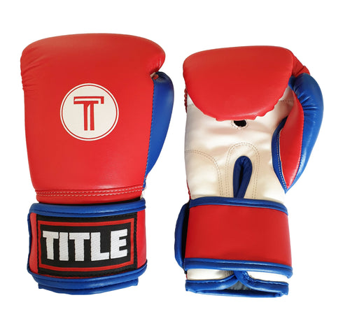 Title Junior Gloves: Powerhide - Red Royal Blue and White - 6oz